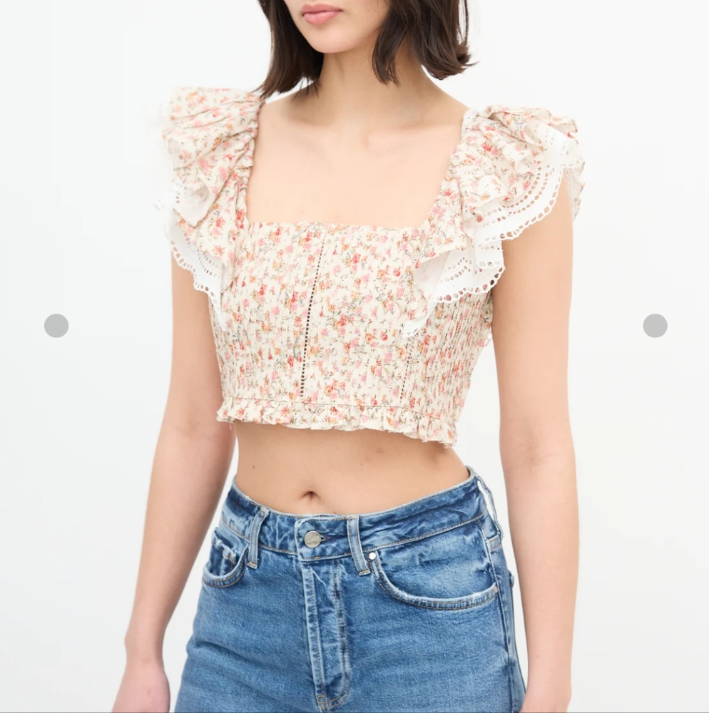 Lug Von Siga Josephine Cropped Ruffled Floral Print Top S-M (estimated)